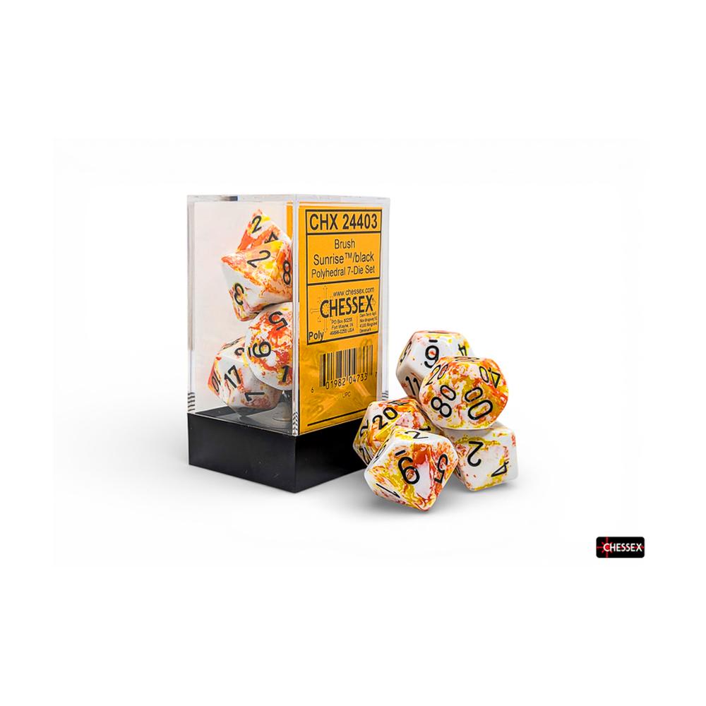 Chessex - Brush Polyhedral 7 Dice Set - Sunrise/Black
