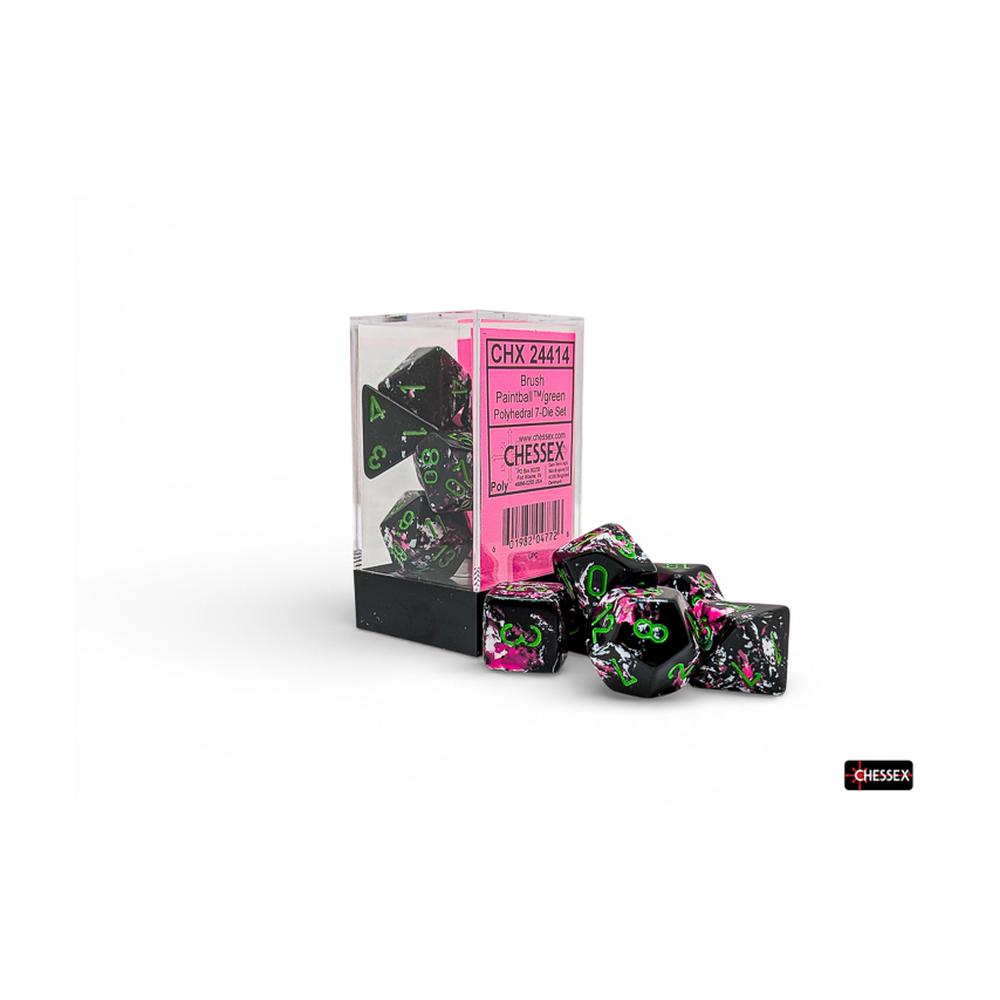 Chessex - Brush Polyhedral 7 Dice Set - Painball/Green