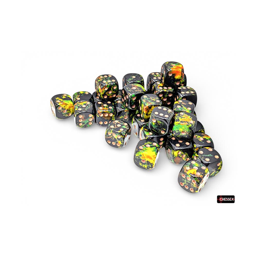 Chessex - Brush 12mm D6 Dice Block - Deep Forest/Gold