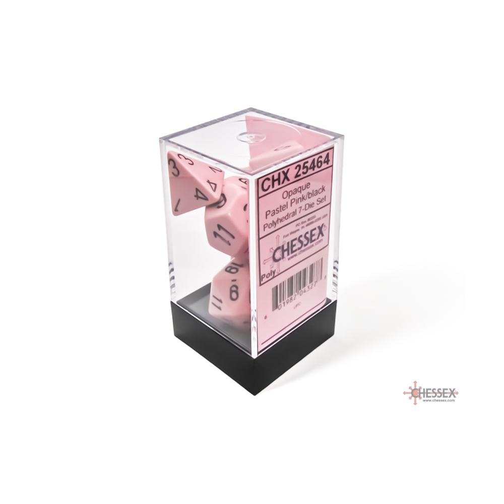 Chessex - Opaque Pastel Polyhedral 7 Dice Set - Pink/Black