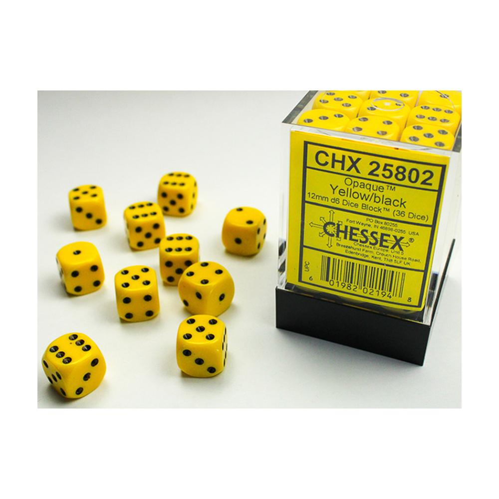 Chessex - Opaque 12mm D6 Dice Block - Yellow w/Black