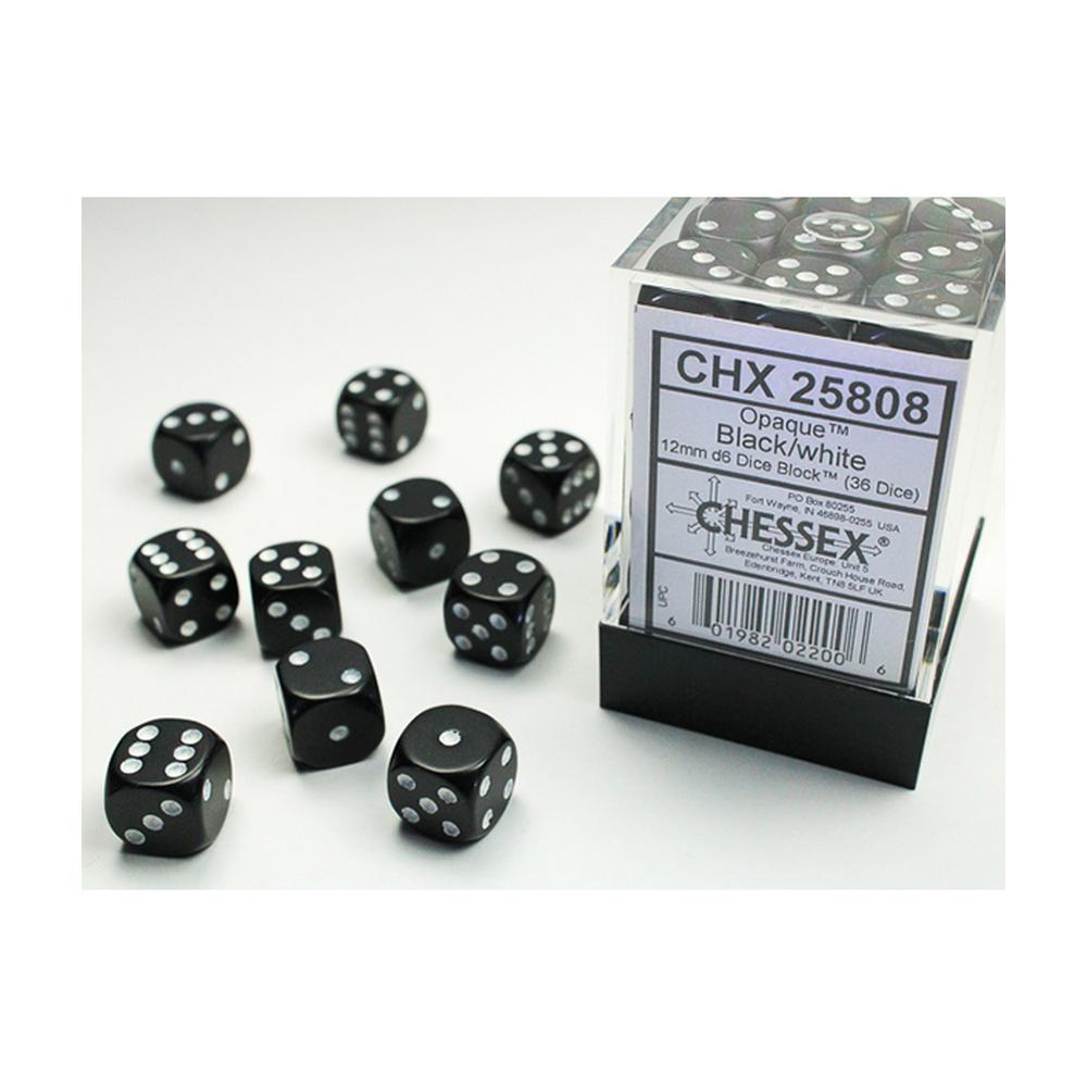 Chessex - Opaque 12mm D6 Dice Block - Black w/White