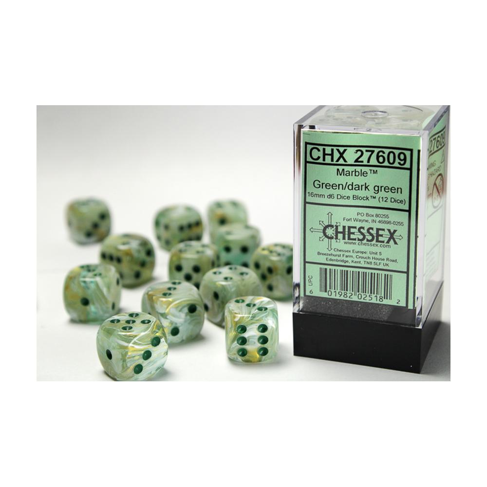 Chessex - Marble 16mm D6 Dice Block - Green w/ Dark Green