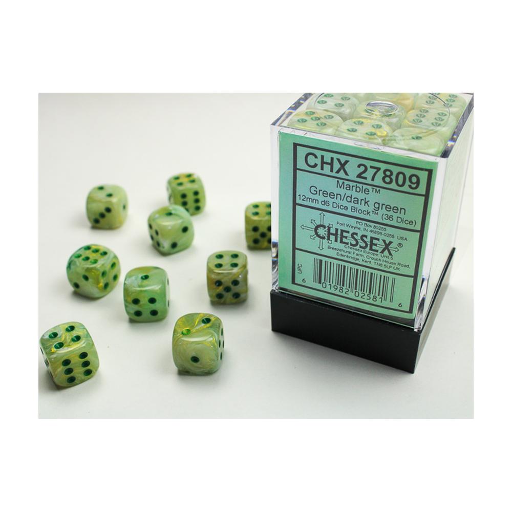 Chessex - Marble 12mm D6 Dice Block - Green w/ Dark Green