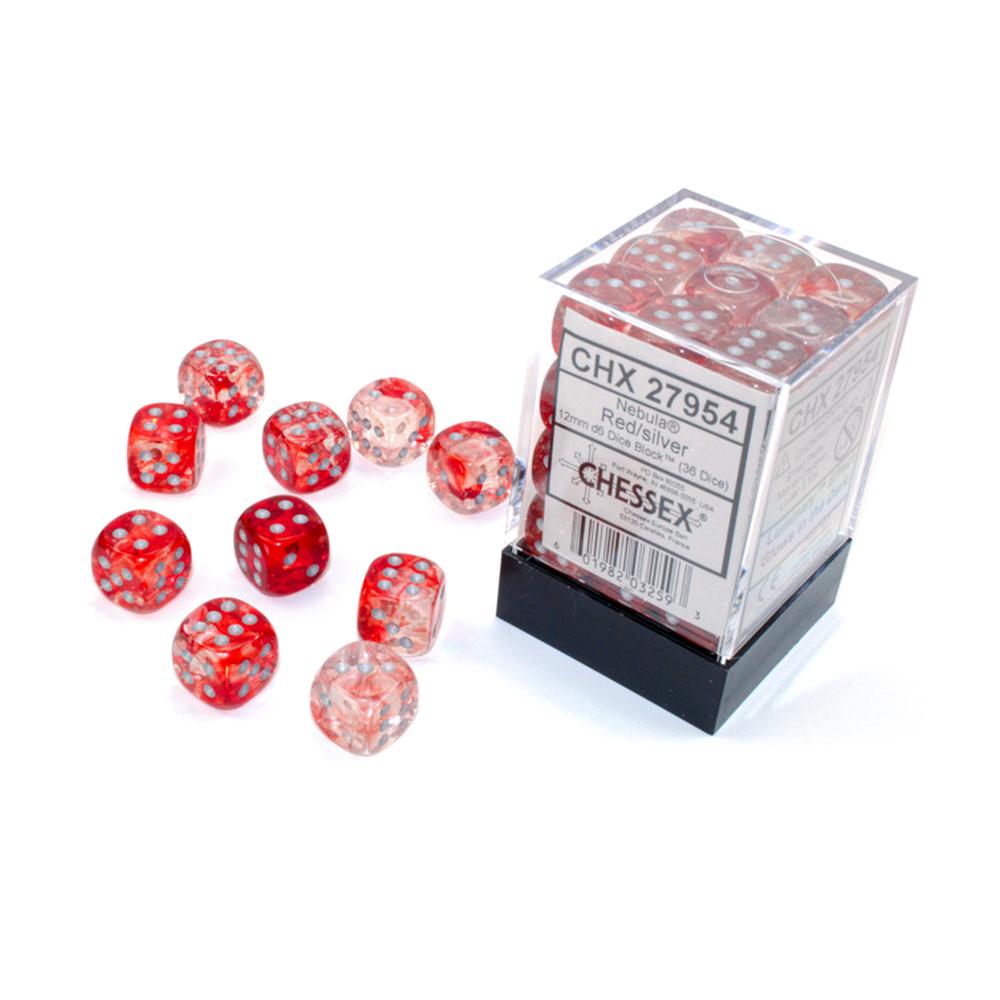 Chessex - Nebula 12mm D6 Dice Block - Luminary Red & Silver Dice Block