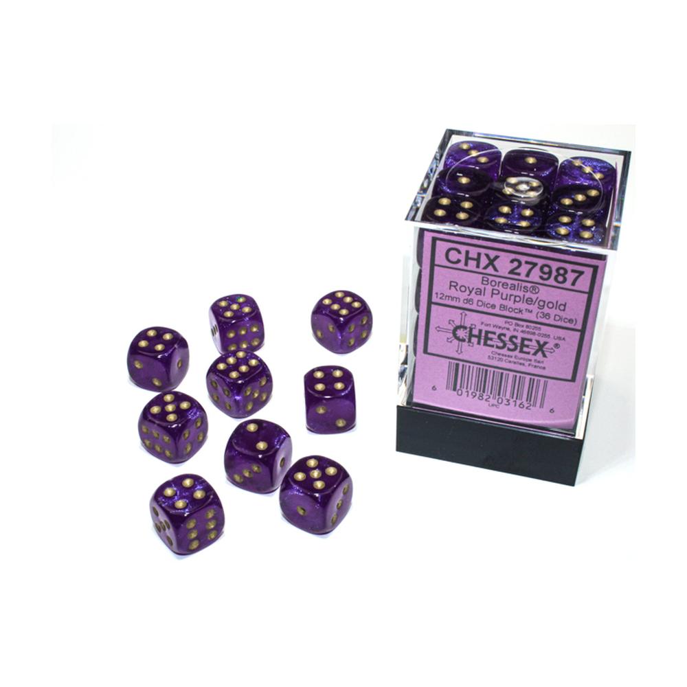 Chessex - Borealis 12mm D6 Dice Block - Luminary Royal Purple & Gold Dice Block