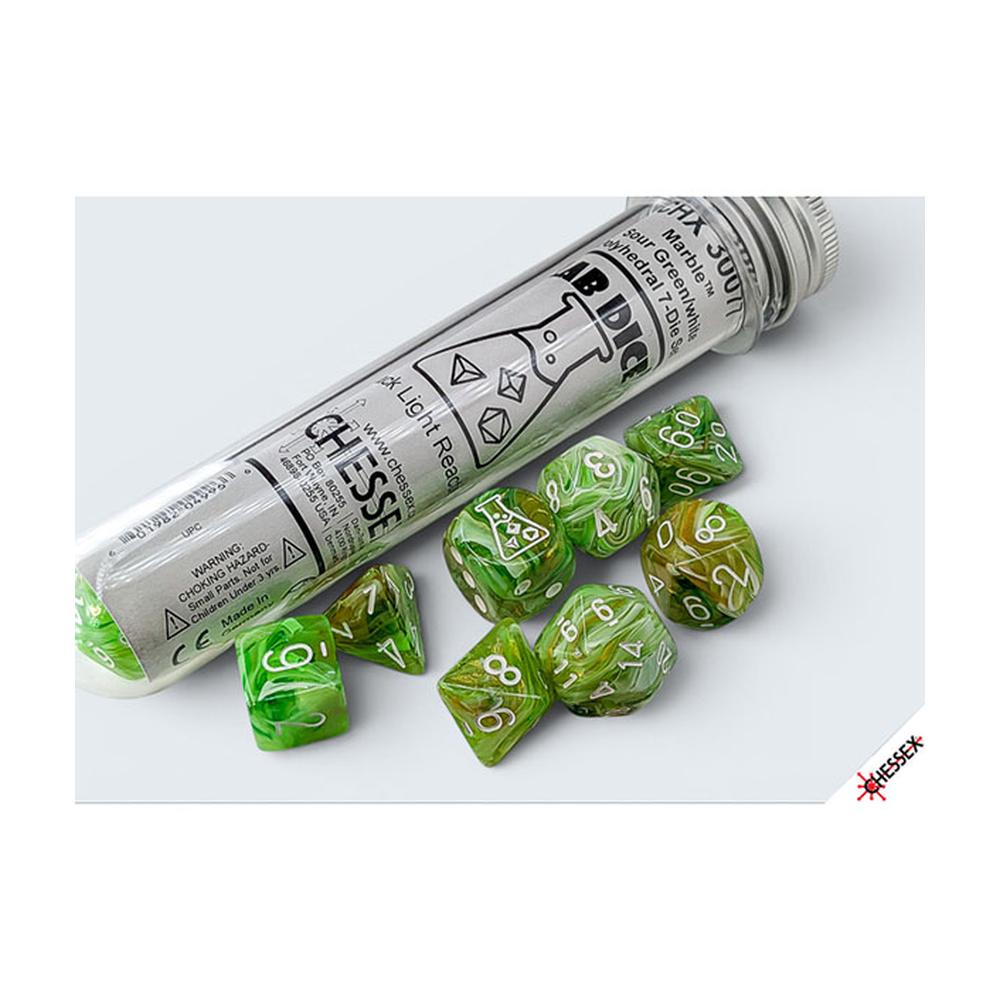Chessex - Lab Dice 10 Marble - Sour Green/White