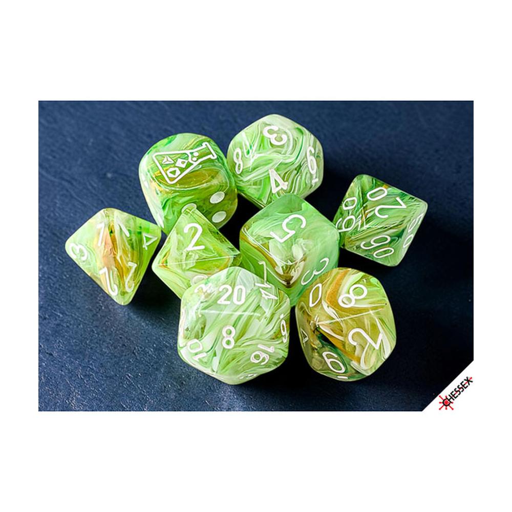 Chessex - Lab Dice 10 Marble - Sour Green/White
