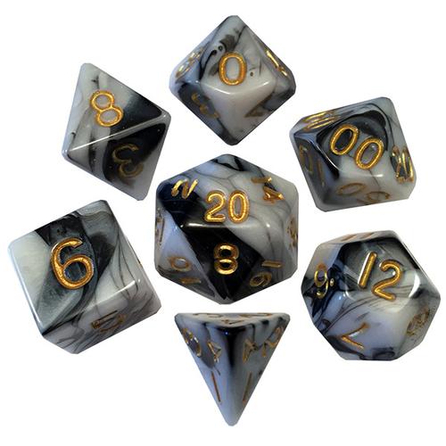 Fanroll - 16mm Acrylic Polyhedral Dice Set: Marble w/ Gold Numbers