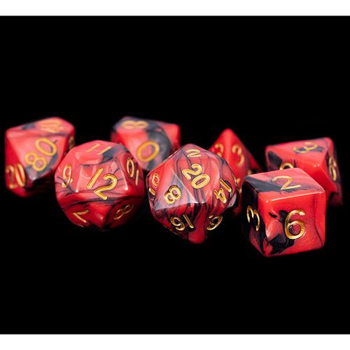 Fanroll - 16mm Acrylic Polyhedral Dice Set: Red/Black w/ Gold Numbers