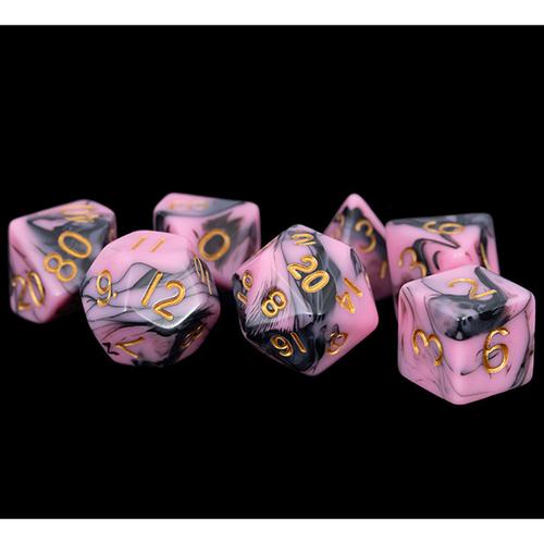 Fanroll - 16mm Acrylic Polyhedral Dice Set: Pink/Black w/ Gold Numbers