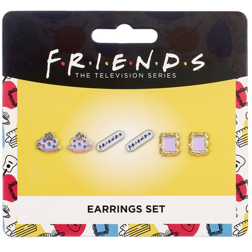 Friends Set Of 3 Earring Studs / Frame. Coffee Cup. Friends Logo
