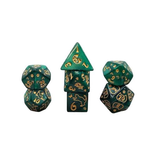 Dice Set Multicolored: Cat ( Green/Gold)