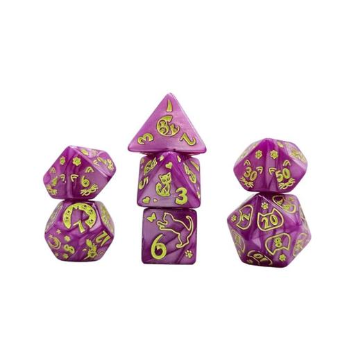 Dice Set Multicolored: Cat ( Pink/Green)