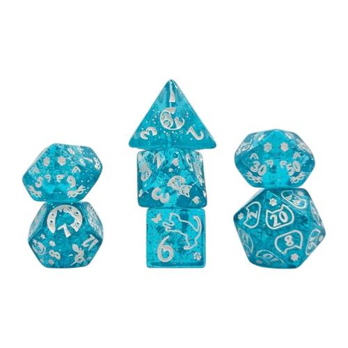 Dice Set Multicolor: Cat Galaxy Blue