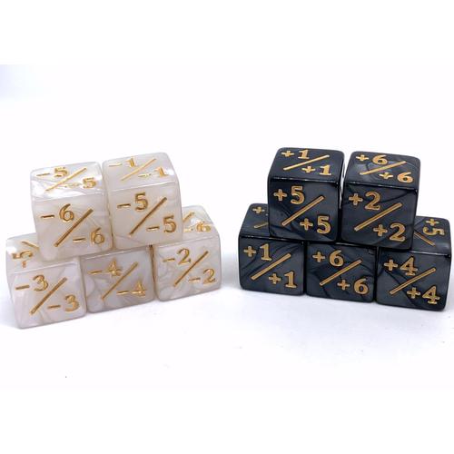 Dice Set Pearl D6: Counter Dice +/-, 6 Black + 6 White