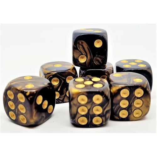 Dice Set D6 Two Toned: Black/Gold (12)