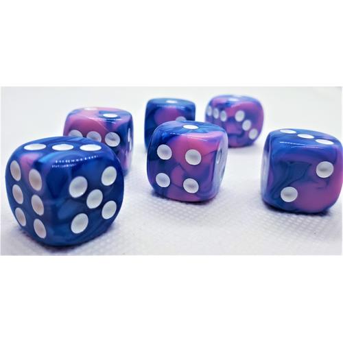 Dice Set D6 Two Toned: Blue/Pink+White (12)