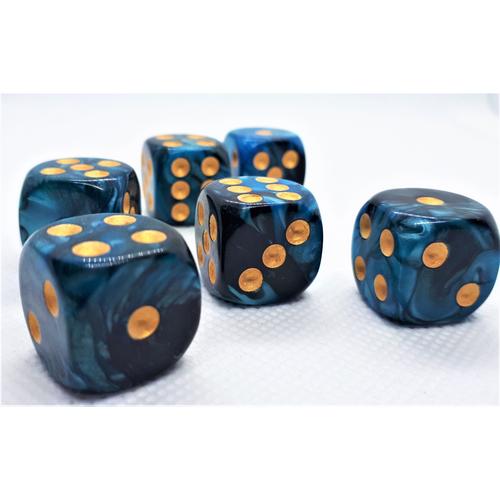 Dice Set D6 Two Toned: Blue/Black+Gold (12)