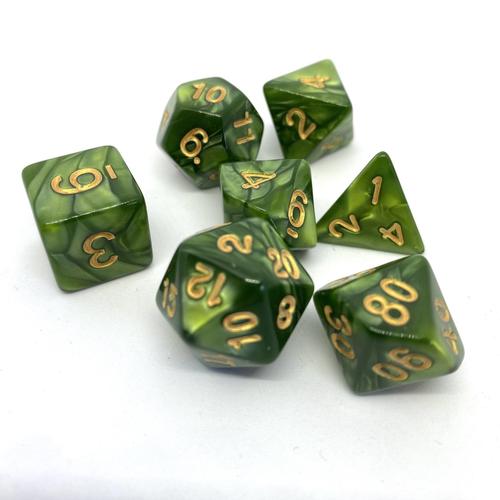 Dice Set Pearl: Mossgreen/Gold