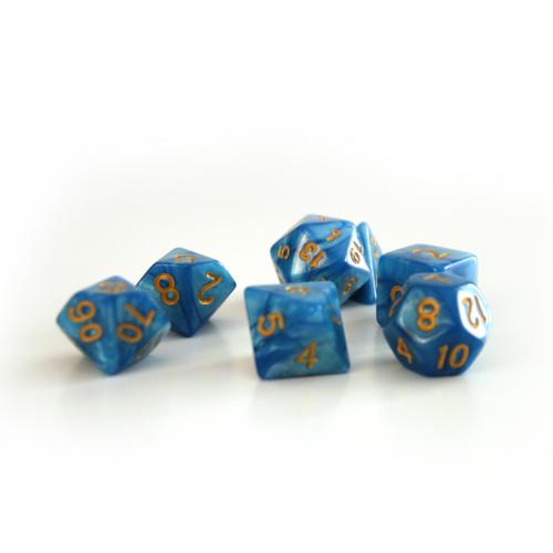 Dice Set Pearl: Azure/Gold